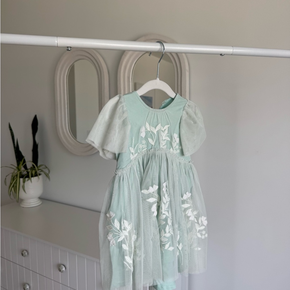 Mint Green Floral Kids Dress